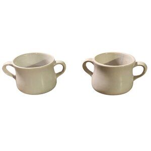 McCoy USA White Ceramic Double Handle Soup Bowls Vintage Set 16oz Kitchenware